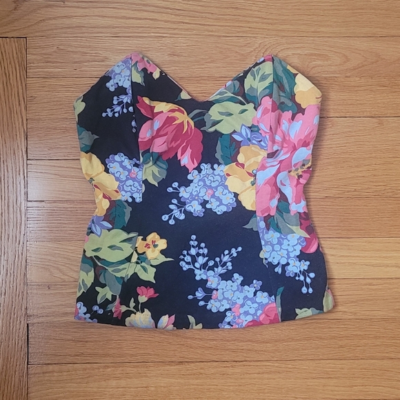 BETSEY JOHNSON PUNK LABEL 1980'S FLORAL BUSTIER TOP - Picture 2 of 7